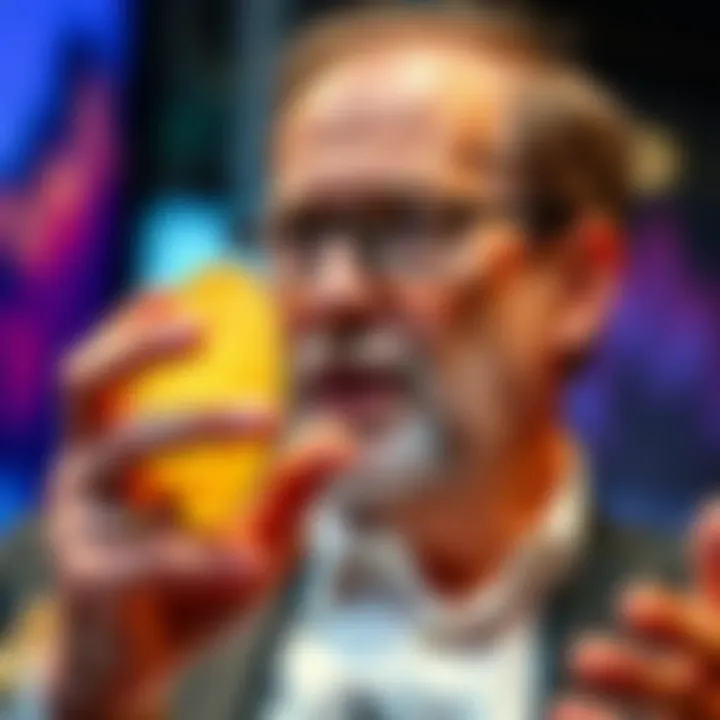 BlackRock CEO Larry Fink speaking about Bitcoin and cryptocurrency's connection to gold in a financial setting.