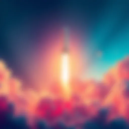 A graphic showing a rocket launching with a vibrant background, symbolizing an exciting new project on the $SUI network, with community engagement elements visible.