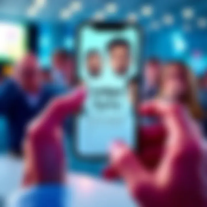 A person holding an iPhone displaying the Ledger Sync app, showcasing mixed reactions with some expressions of satisfaction and others showing uncertainty, symbolizing divided opinions.