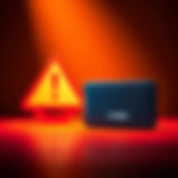A Ledger Nano S hardware wallet displayed beside a warning symbol indicating security concerns