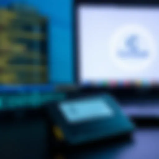 A Ledger X device showing a low battery warning on the screen, next to a computer and a Coinbase logo, representing asset transfer considerations.