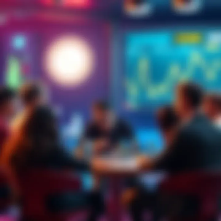 A group of people sharing insights and trading strategies about Litecoin in a lively forum setting.