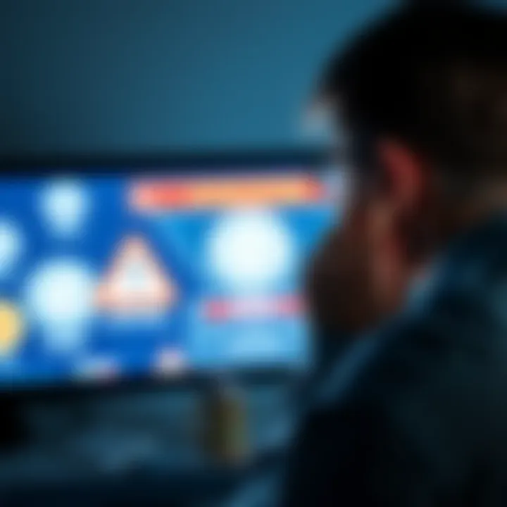 A graphic showing a shocked person looking at a computer screen with Litecoin logos and warning signs, representing the Litecoin masturbation scam.