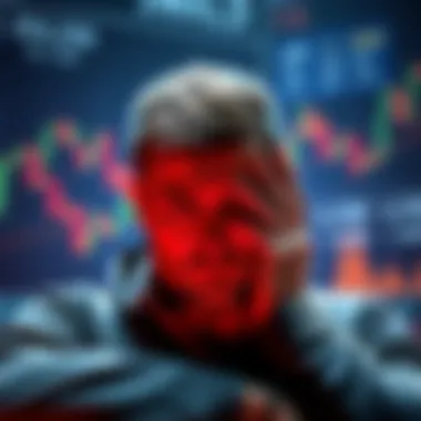 A distraught investor looks at a chart showing a significant drop in cryptocurrency value after a swap mistake. The background hints at a financial market with declining graphs.