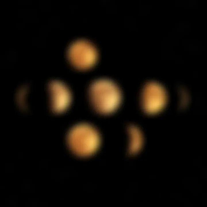 Different lunar phases shown in the night sky with stars around them, symbolizing change