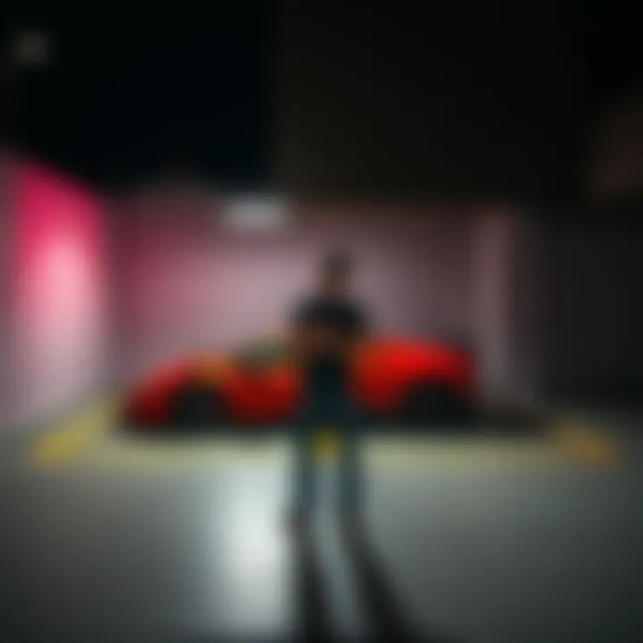 A frustrated person standing next to an empty parking spot where a Lamborghini was promised, looking at their watch