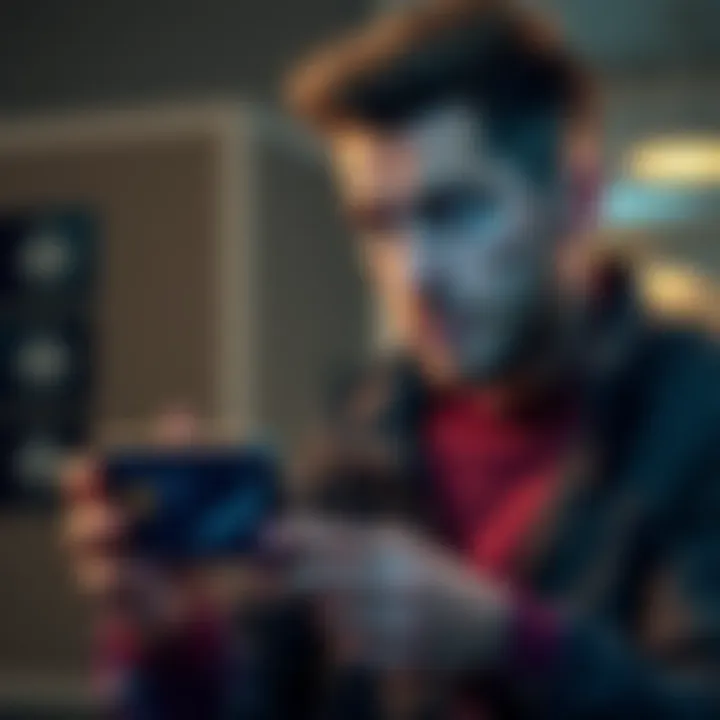 A man looking worried while checking his phone, showing a cryptocurrency transfer screen with an error message about frozen funds.