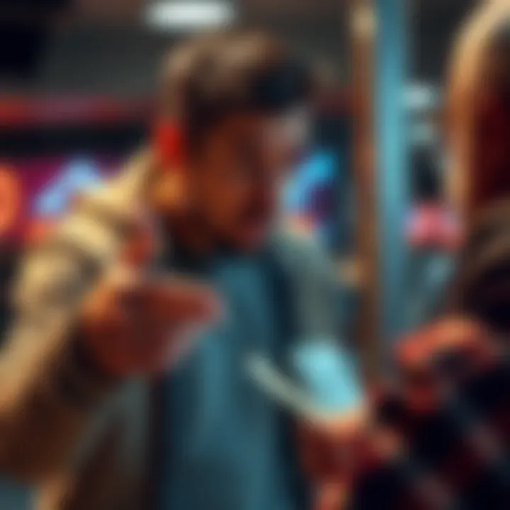 A man trying to take money from another person in an awkward situation.