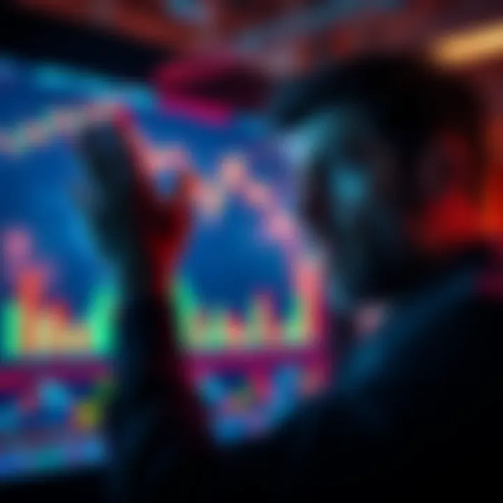 A frustrated person looking at financial charts showing a downward trend, symbolizing buying regret due to market fluctuations.