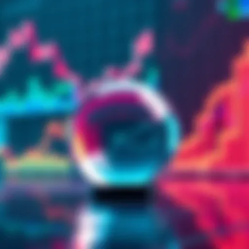 Illustration of a financial chart showing upward trends, with a crystal ball in the foreground representing market forecasts.
