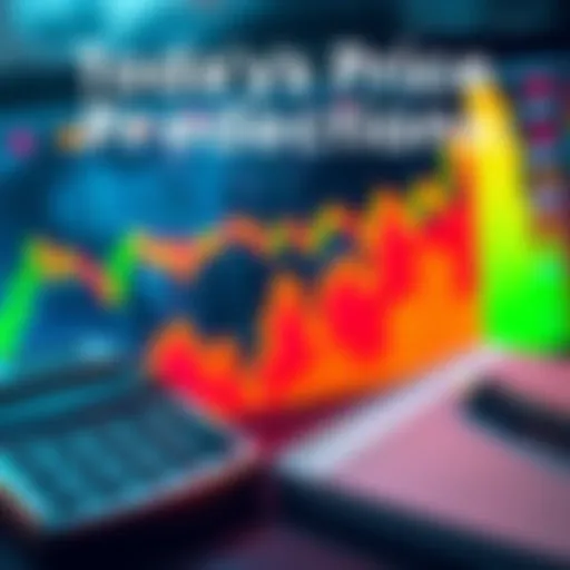 A graph showing upward and downward trends in stock prices with a calculator and notebook on the side