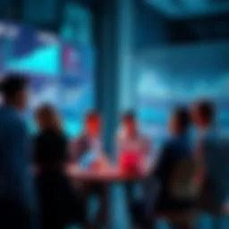 People discussing predictions for buy-in prices in 2025 with charts and graphs in the background