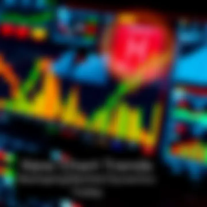 A close-up of a digital screen displaying various market charts and graphs indicating rising trends.