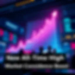 A graph showing an upward trend representing a market all-time high with traders looking optimistic.