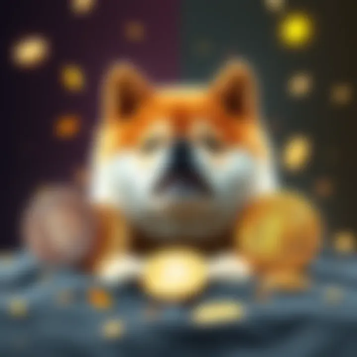 A visual representation of meme coins like Shiba Inu and utility tokens in a contrasting layout, highlighting the difference in popularity and engagement in the crypto market.