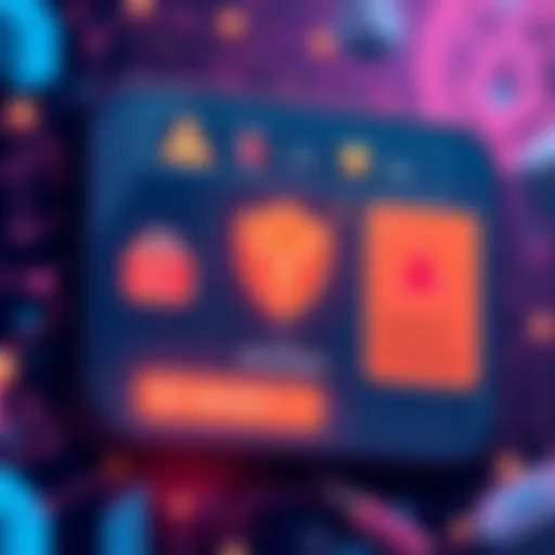 A digital wallet interface showing cryptocurrency icons and security alerts, highlighting potential risks of phishing attacks.