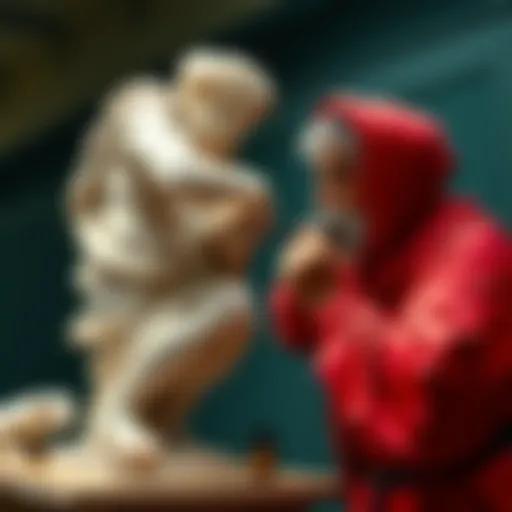 A modern artist creating a sculpture inspired by Michelangelo's techniques.