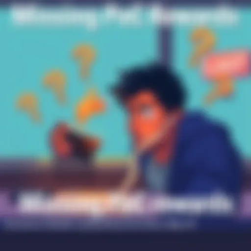 Illustration showing a person looking frustrated at a mobile hotspot device with question marks around it, symbolizing issues with receiving rewards