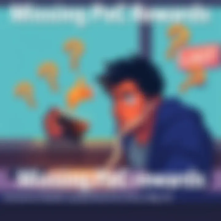 Illustration showing a person looking frustrated at a mobile hotspot device with question marks around it, symbolizing issues with receiving rewards