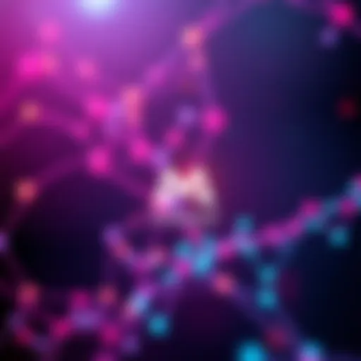 A digital representation of the Monad blockchain, featuring interconnected nodes and a vibrant network design symbolizing innovation in technology.