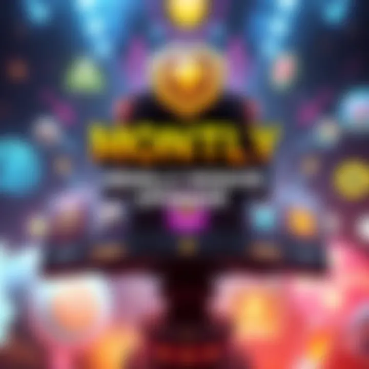 A vibrant graphic showcasing different legendary upgrade themes for monthly missions, with colorful icons representing various upgrades