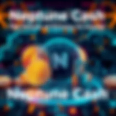 A visual representation of the Neptune Cash blockchain, showing digital coins with symbols of privacy and security, set against a dark tech-themed background.