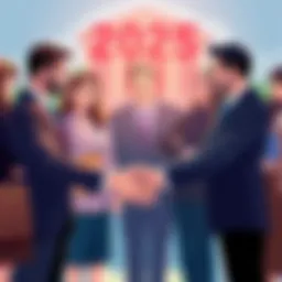 Illustration of diverse business people shaking hands, symbolizing new partnerships and collaboration in various sectors.
