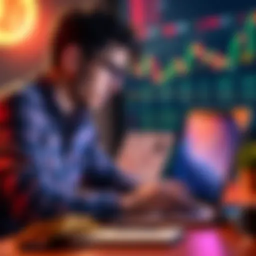 A new investor looking at Bitcoin charts on a laptop, showing interest in dollar-cost averaging strategy.