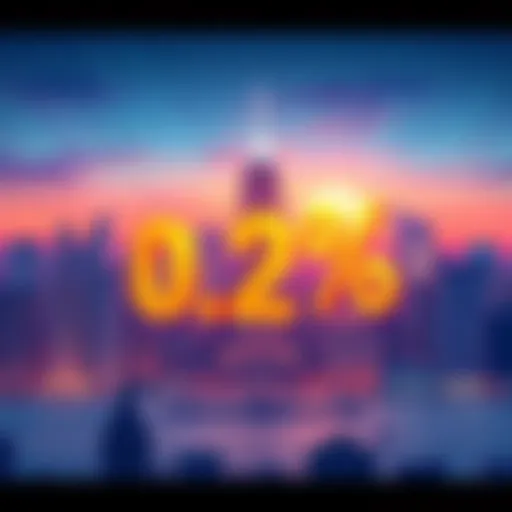 Illustration of a New York skyline with cryptocurrency and NFT symbols, showing a tax percentage overlay