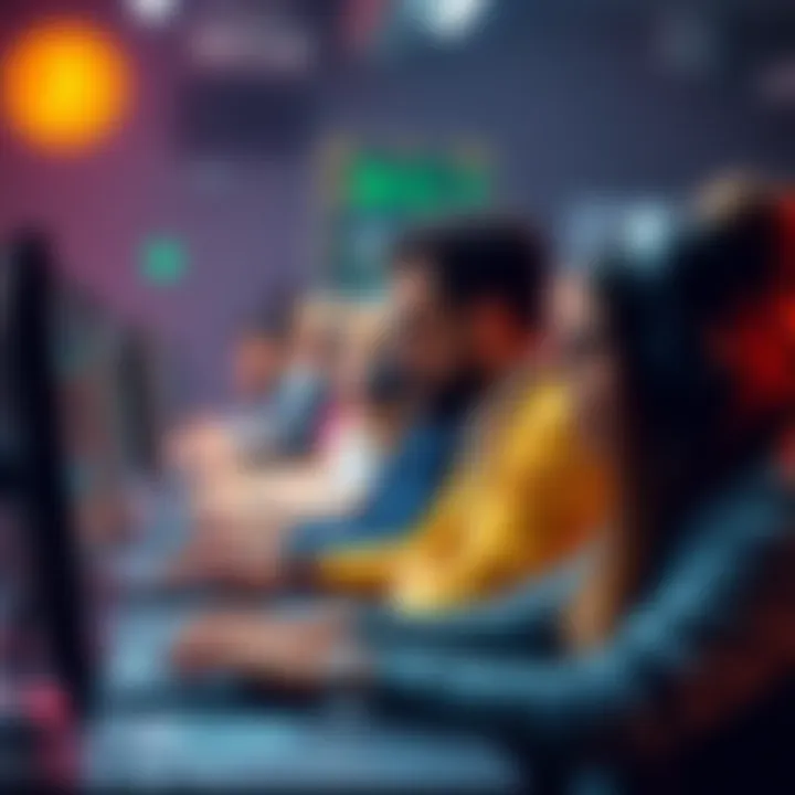 A group of diverse people working on computers, representing node operators maintaining the Bitcoin network, showcasing their critical role in blockchain integrity.