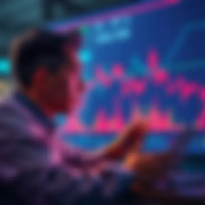 A person looking worried while checking ETH price charts on a laptop, with a graph showing a sharp decline in the background.