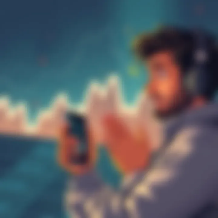 A graph showing a sharp drop in stock price with a person looking worried, representing panic selling. The person is depicted holding a phone displaying stock market data, reflecting regret after selling.