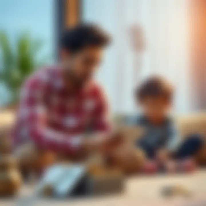 A parent reviewing investment options while their child plays nearby, symbolizing the balance between family life and financial growth.