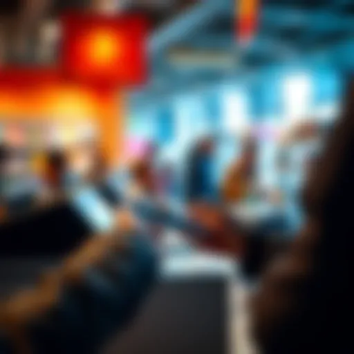 A person using their smartphone to pay with Bitcoin at a checkout counter, similar to using a debit card.