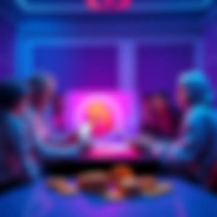 A group of people engaged in a lively debate about cryptocurrency, with charts and coins on a table