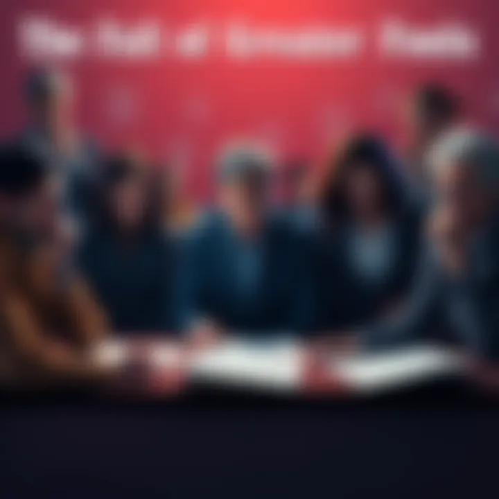 A group of people looking disappointed and reflecting on their decisions at a table with financial documents