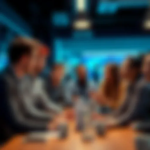 A group of diverse people engaged in a discussion about investing and financial choices, symbolizing the concept of bagholders in a casual setting.