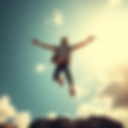 Individual joyfully jumping with arms spread wide, symbolizing full commitment to life's choices