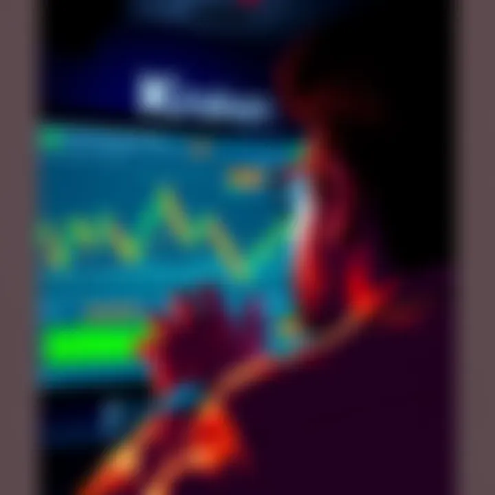 Individual staring at a computer screen displaying Bitcoin prices and graphs on the Kraken platform