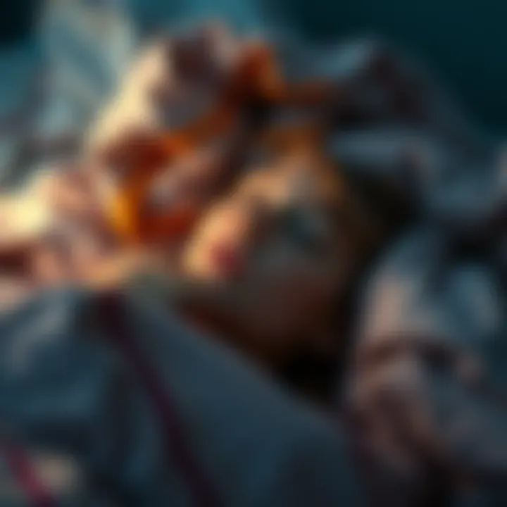 A person lying in bed under a cozy blanket, sleeping soundly with a serene expression