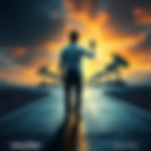 Individual standing at a crossroads, considering different paths symbolizing risks and rewards in life and business