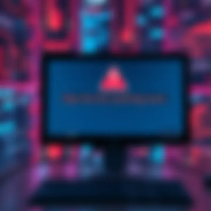 A computer screen showing a warning about phishing emails with an alert symbol.
