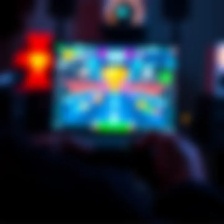 A gamer focused on a screen, showing an intense mini-game action, with a trophy icon in sight, symbolizing success in gaming despite challenges from ad blockers.