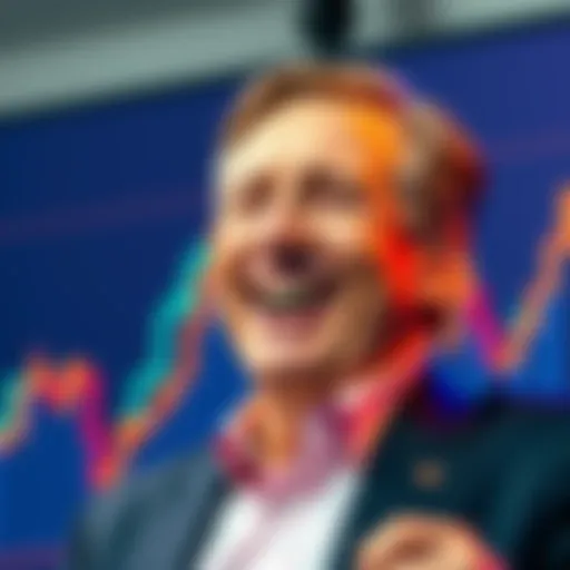 A U.S. politician smiling with a graph showing a sharp increase in Bitcoin value behind them, symbolizing a successful trade.