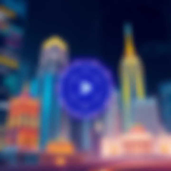 Illustration showing a digital representation of Polkadot with financial institutions in the background, highlighting the connection between crypto and traditional finance.