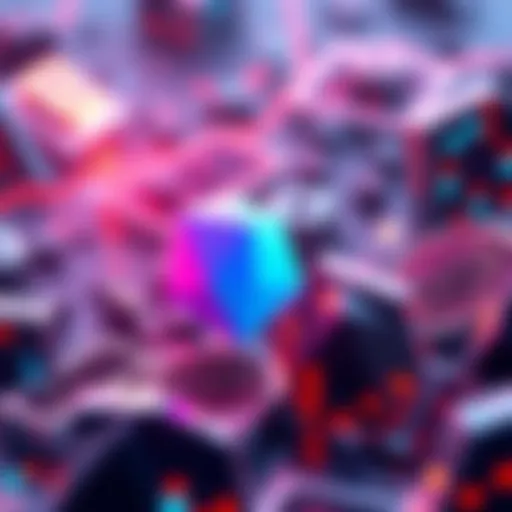 An abstract representation of Polygon's growth in the cryptocurrency market, featuring blockchain symbols and digital assets