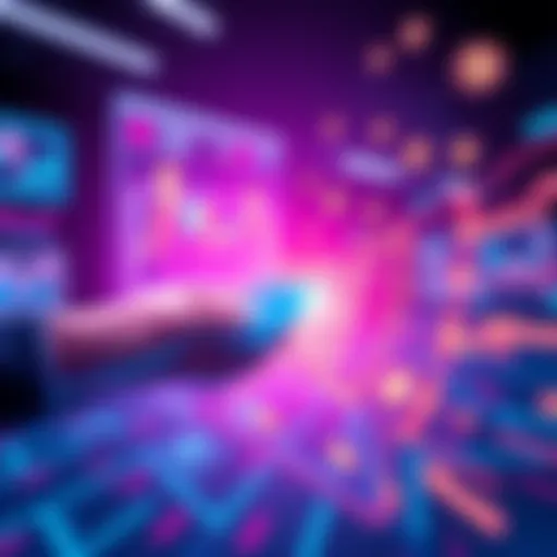 Illustration showing a digital payment transaction on the Polygon platform with fast-moving graphics and currency symbols