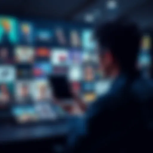 A person looking at a portfolio with various designs and artwork displayed, asking for feedback