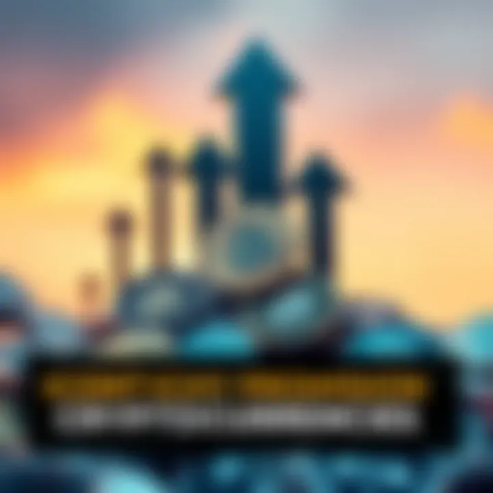 A visual representation of various cryptocurrencies with upward arrows indicating growth potential.