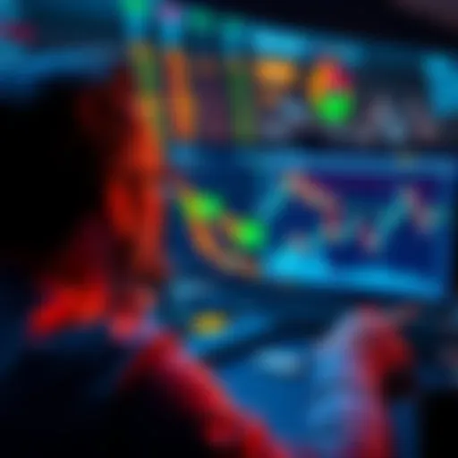 A person analyzing cryptocurrency trends on a computer screen, with charts and graphs displayed